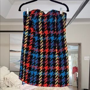 Multicolor Houndstooth Strapless Mini Skirt with matching oversized jacket